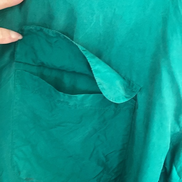 Vintage 80’s Bonjour Green Long Sleeve 100% Silk Plus Size Blouse - Picture 11 of 15